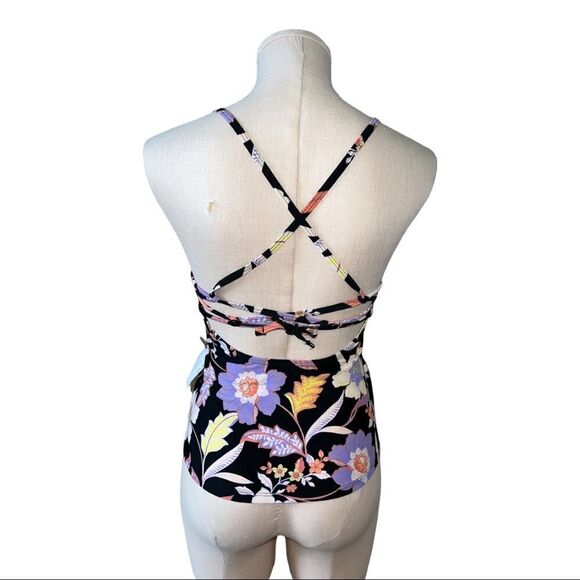 Hula Honey Black Multicolor Juniors Luna Floral Strappy Tankini Swim Top Med NWT - Picture 3 of 8